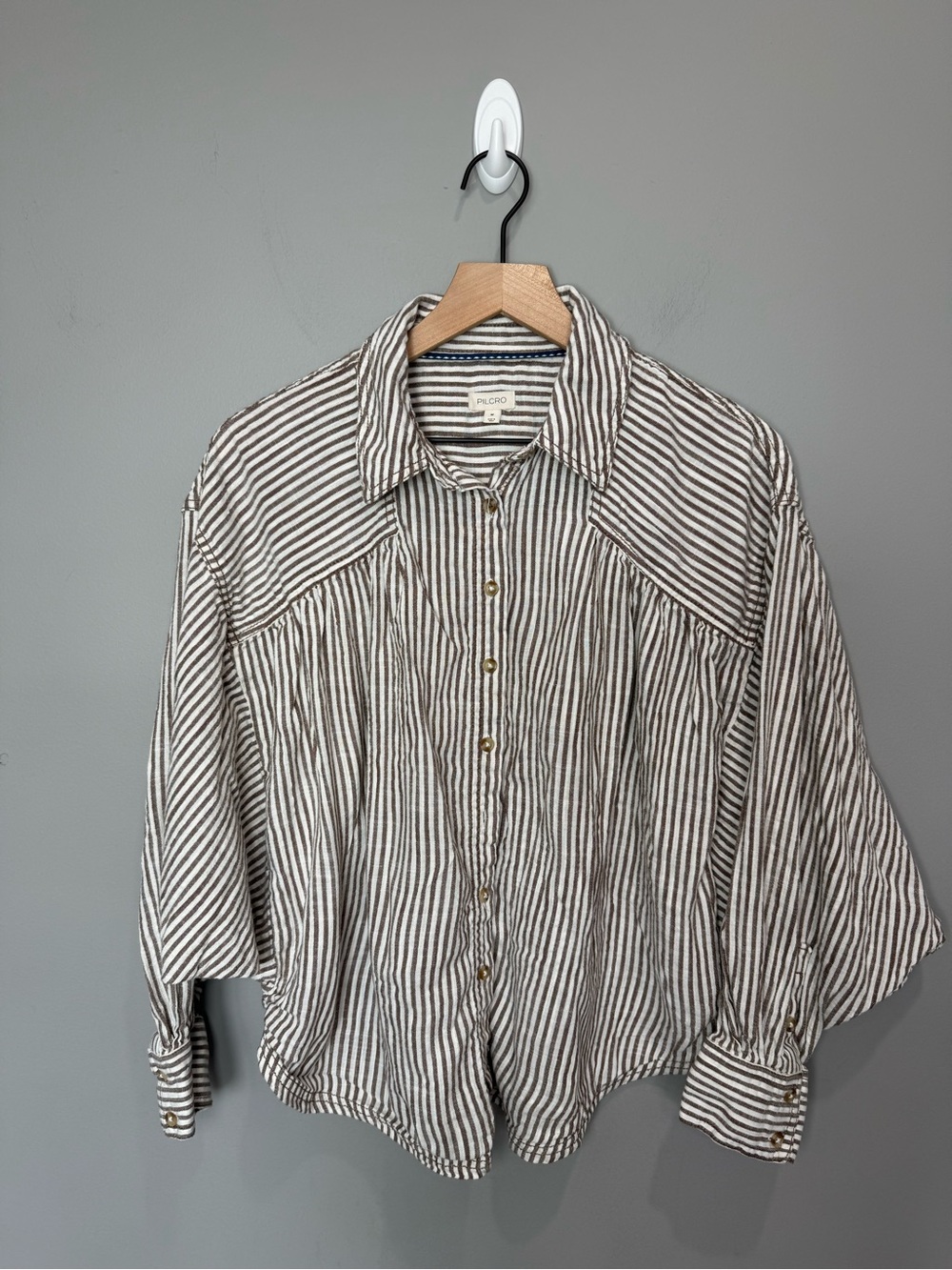 Pilcro Anthropologie Brown Stripe Oversized Button Front Blouse Medium
